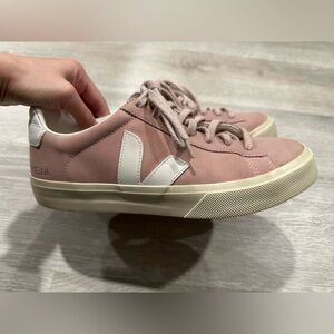 SH94 VEJA Campo Sneakers Pink Suede Womens Size US 10 EU 41 Low Top Leather Logo
